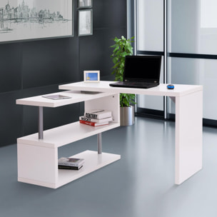 Bureau informatique modulable avec bibliothèque design métal chromé blanc - HOMCOM