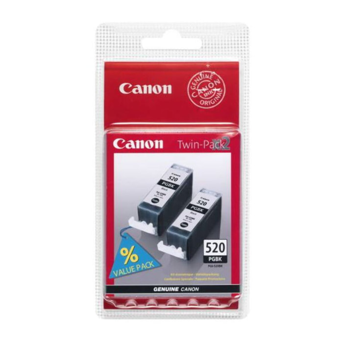 Cartouche d'encre CANON Pack de 2 Originales PGI-520 Noires Pigmentées - 2932B010