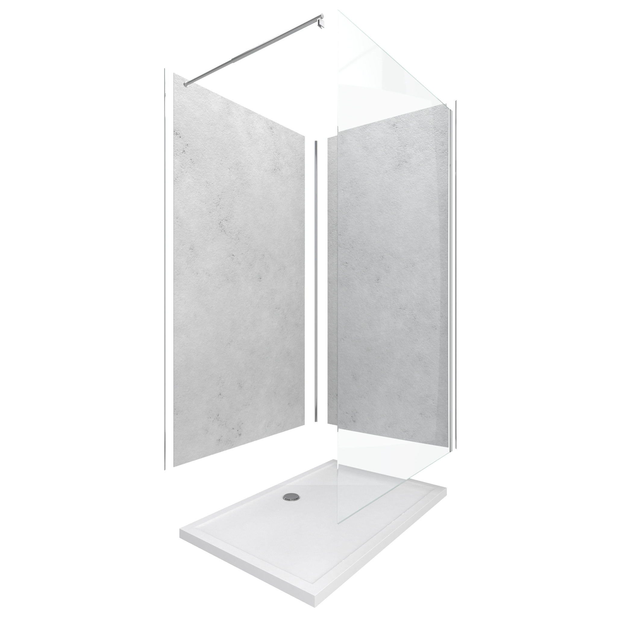 Panneaux Muraux Light Grey 90+120x210 - Receveur 120x90 - Paroi 8mm Transparente 120x200 + Bras