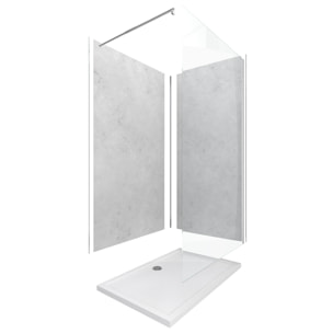 Panneaux Muraux Light Grey 90+120x210 - Receveur 120x90 - Paroi 8mm Transparente 120x200 + Bras