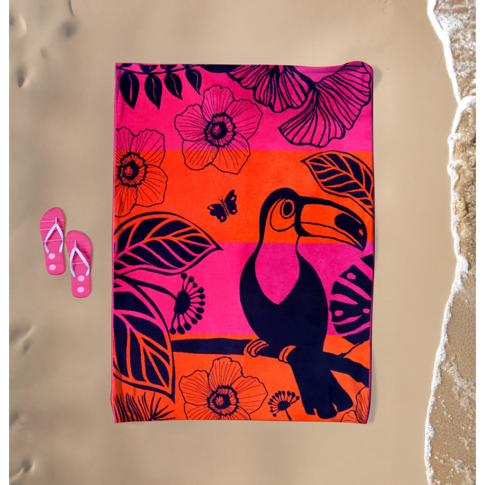 Serviette de plage XL éponge velours Jacquard Rose 140x180 400g/m² - Tropical Forest