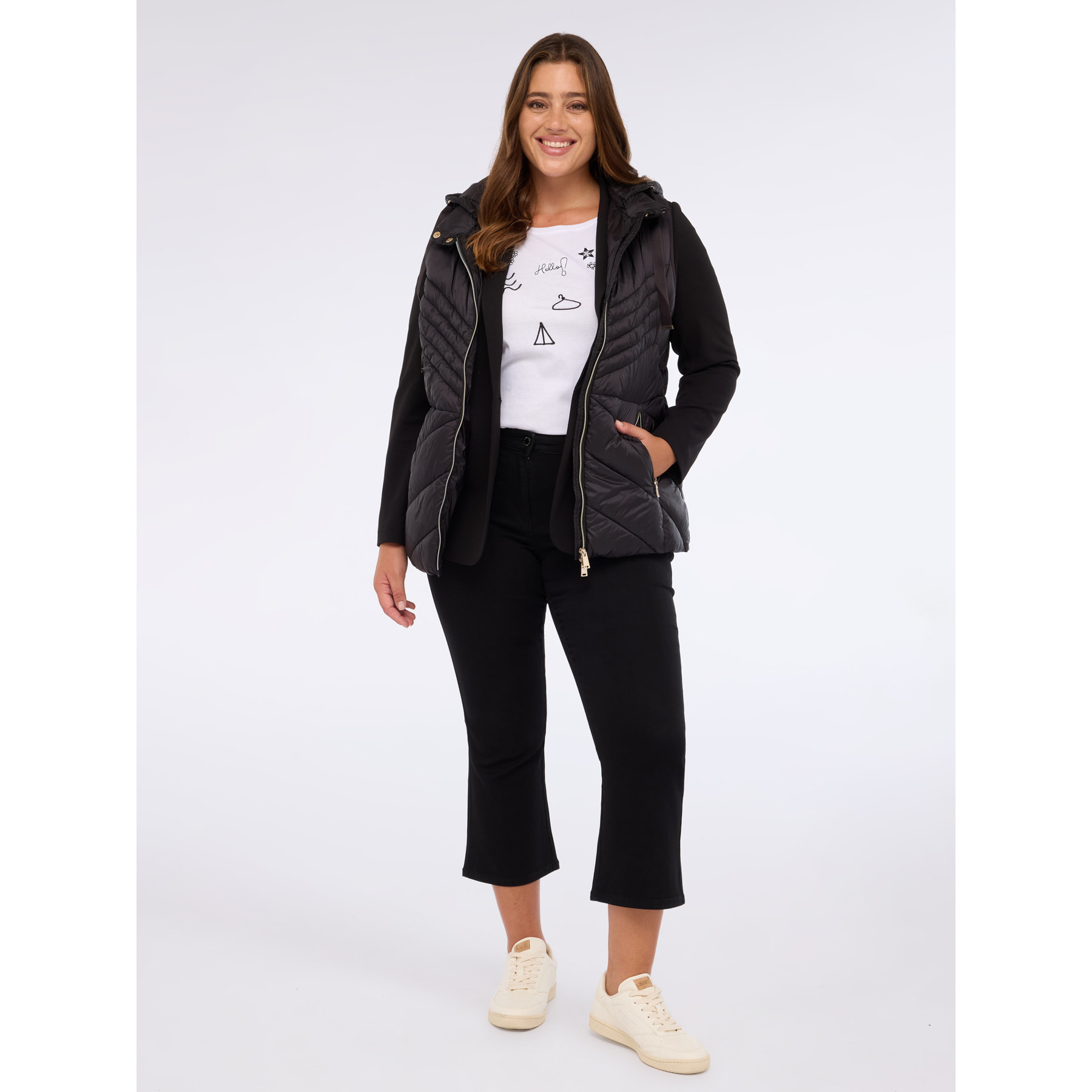 Fiorella Rubino - Piumino smanicato con cappuccio e imbottitura Sorona® Aura - Nero