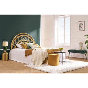 Banc design capitonné en tissu velours vert foncé et métal noir L96 cm GUESTA