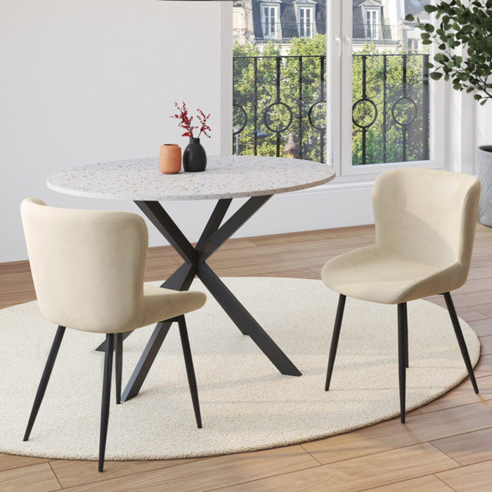 Chaises Taylor velours crème pieds métal noirs - lot de 2