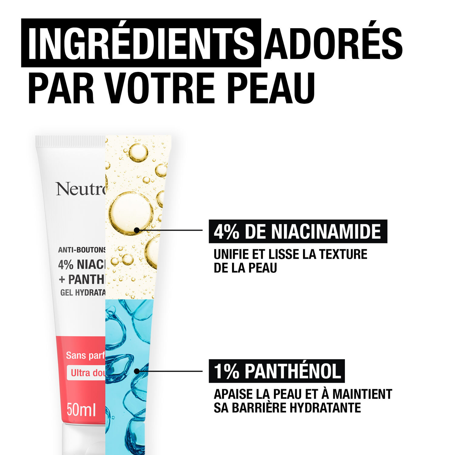 Anti-Boutons+ - Gel Hydratant Niacinamide + Panthénol - Sans Parfum - 50 ml