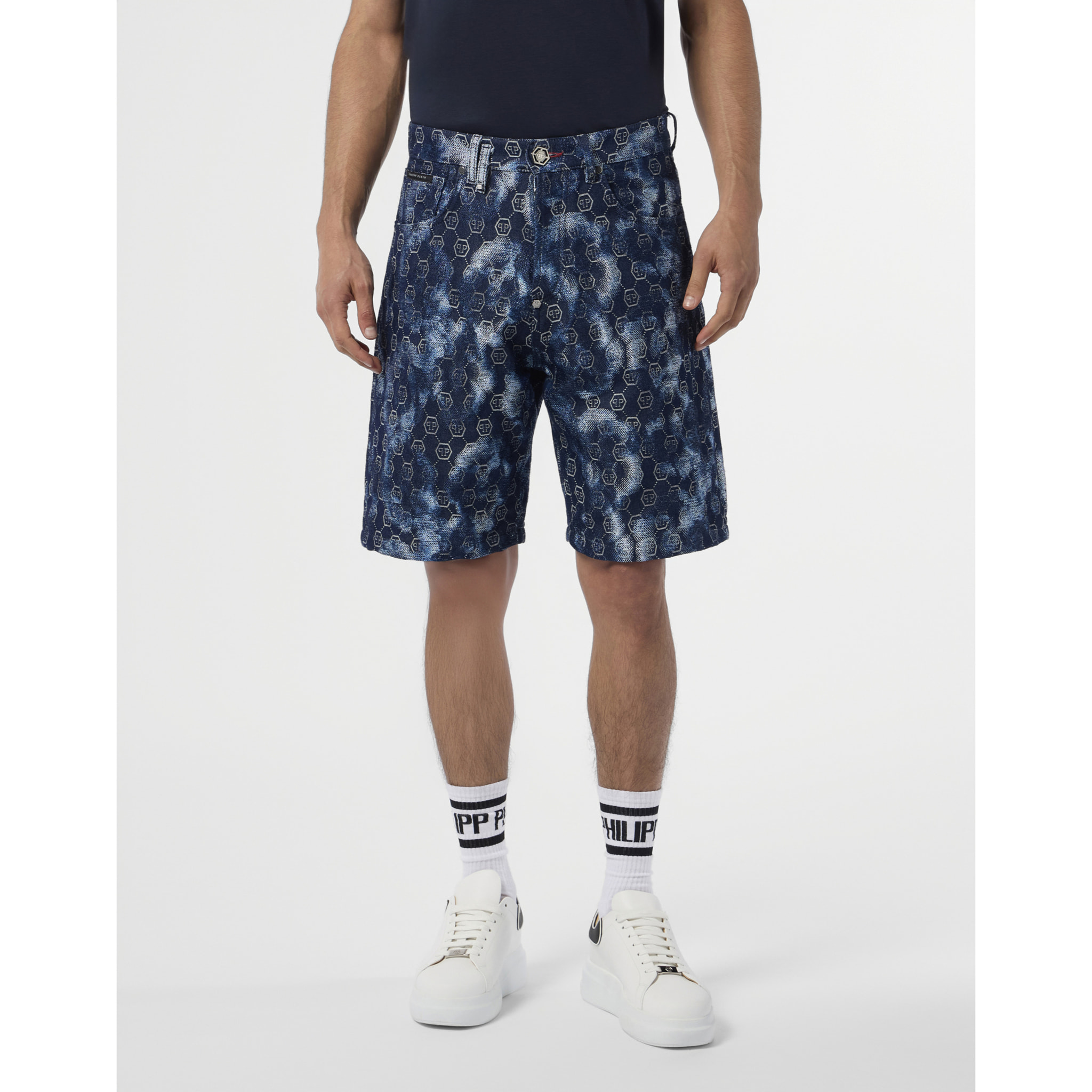 PHILIPP PLEIN Denim Shorts Jacquard Monogram