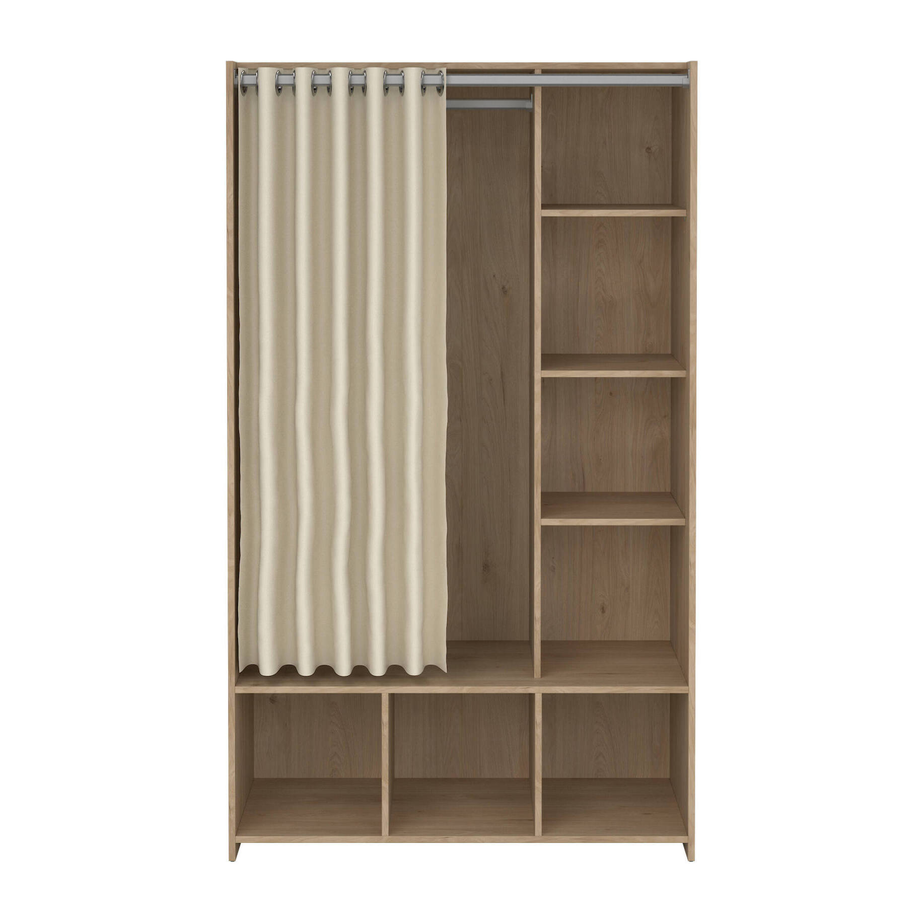 Guardaroba grande Jal, Mobile camera da letto, Cabina armadio portabiti, Armadio appendiabiti, 105x48 h180 cm, Rovere e Beige