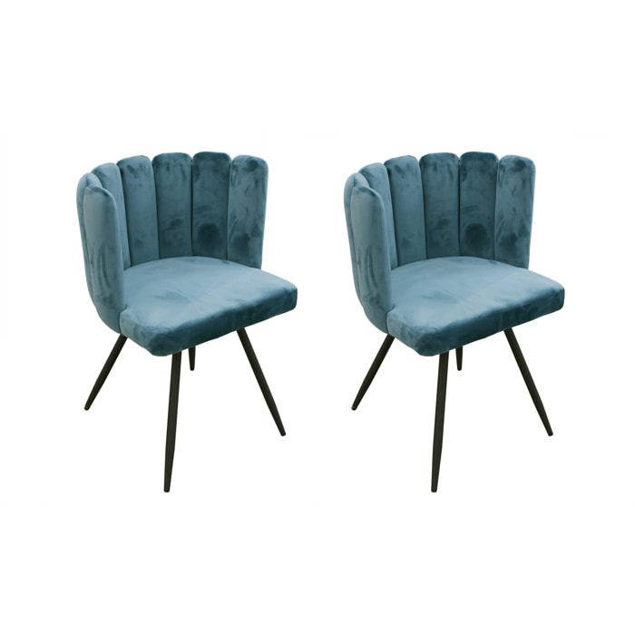 Chaise Ariel Velours Bleu Canard - Lot De 2