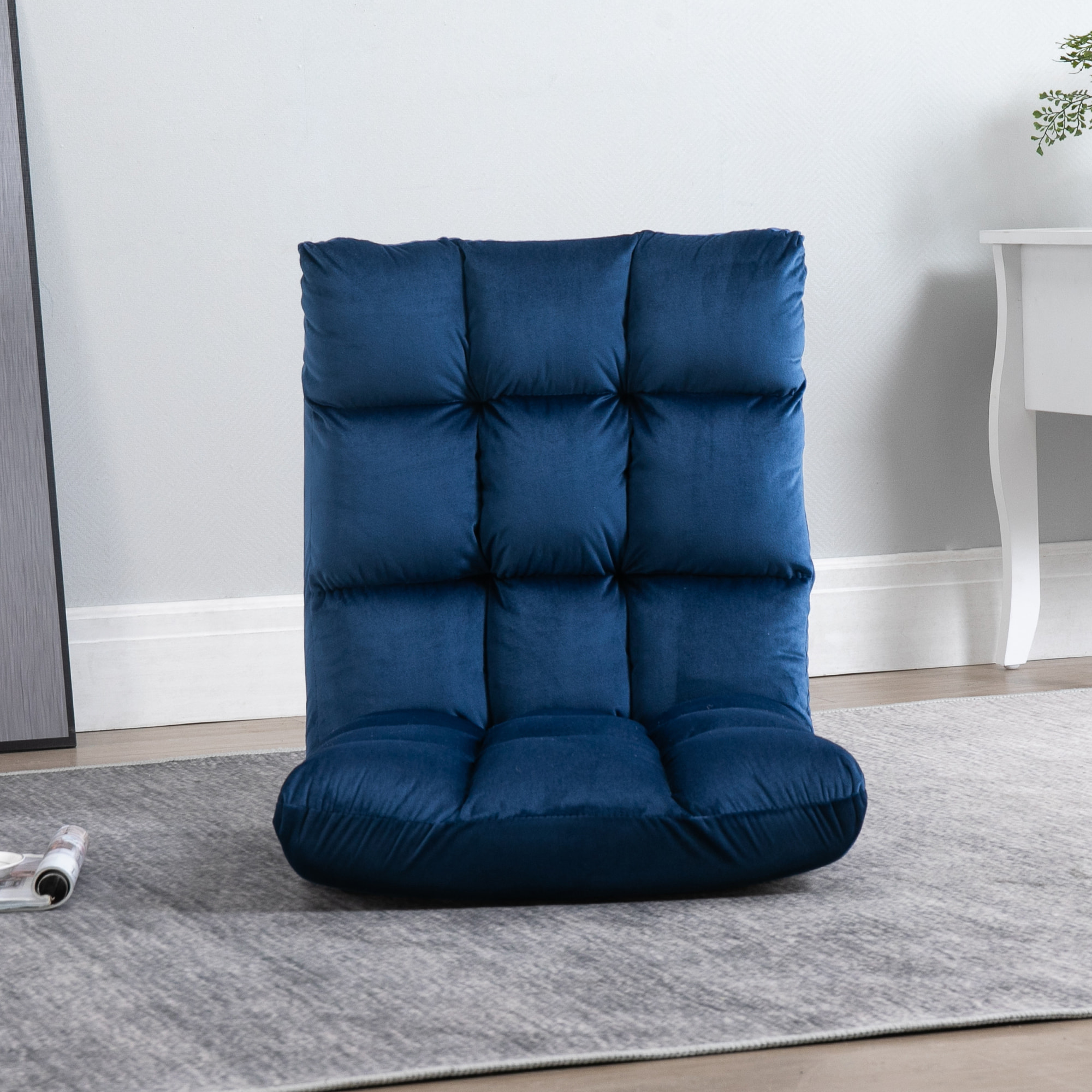 Fauteuil convertible fauteuil paresseux grand confort inclinaison dossier multipositions 90°-180° flanelle polyester capitonné bleu roi