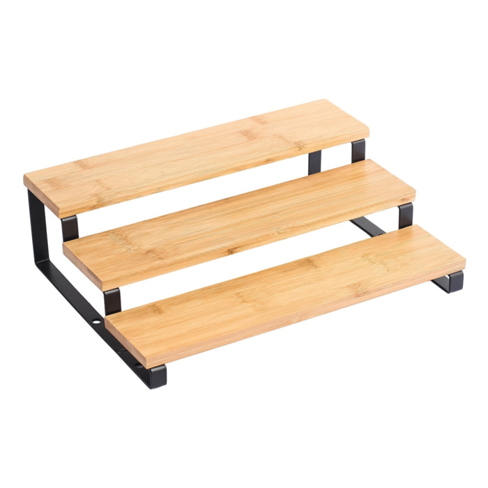 Estante de cocina ELIE de 3 Niveles 32x23,5x9,4cm en acero y bambú en color Negro