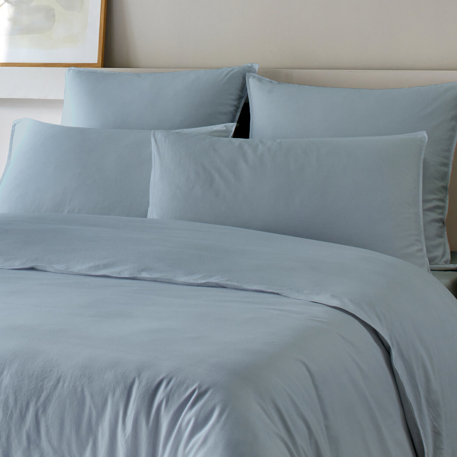 Parure housse de couette unie en bambou et coton - bleu ardoise