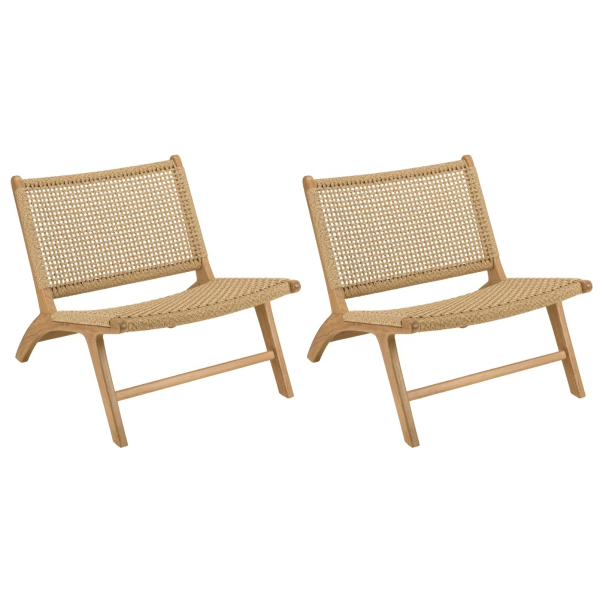VALERIA - Lot de 2 fauteuils de jardin en bois de teck rotin beige