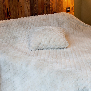 Plaid ou jeté de lit Imitation fourrure relief losange - Blanc