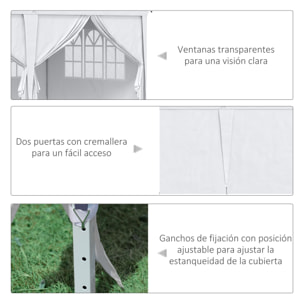 Carpa Plegable 5,85x2,95x2,7 m Cenador de Jardín Gazebo Plegable con 4 Paneles 4 Ventanas 2 Puertas con Cremallera 1 Bolsa Anti-UV para Terraza Patio Playa Blanco