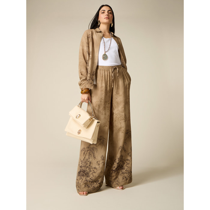 Oltre - Pantaloni palazzo in viscosa fantasia - Marrone