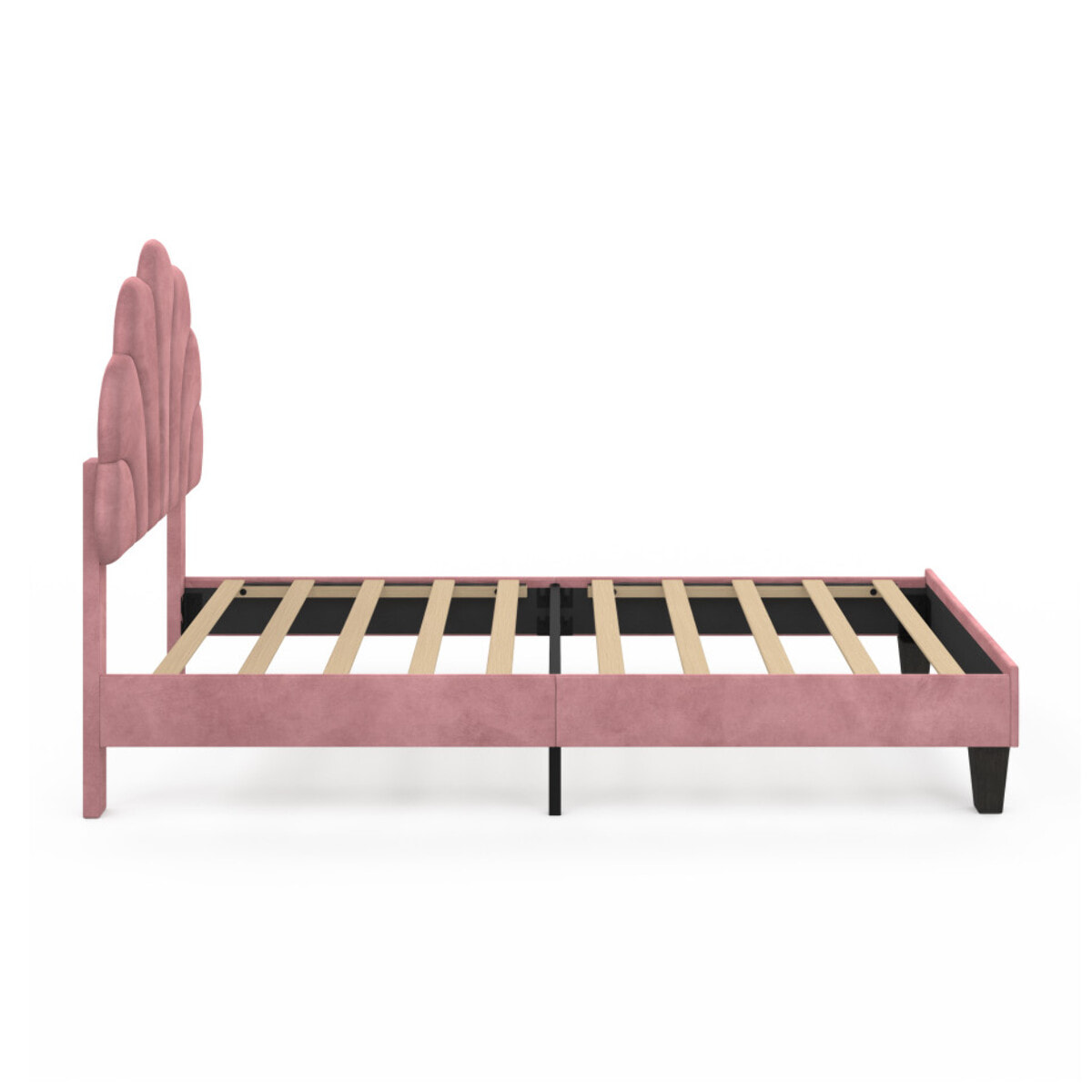 Lit simple Amalia tête de lit coquillage 90x190cm velours rose