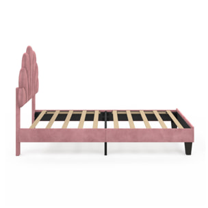 Lit simple Amalia tête de lit coquillage 90x190cm velours rose