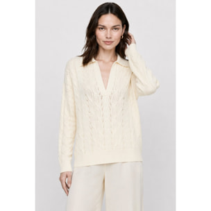 Kocca - Maglia da donna in lana a trecce con colletto e scollo a V Donna