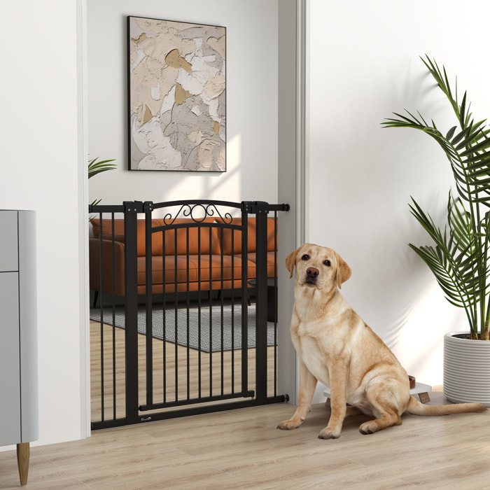 Barrera para Perros Puerta para Perros 76-104 cm Barrera de Seguridad para Mascotas con 2 Extensiones 7/14 cm y Doble Bloqueo para Escaleras y Puertas Negro