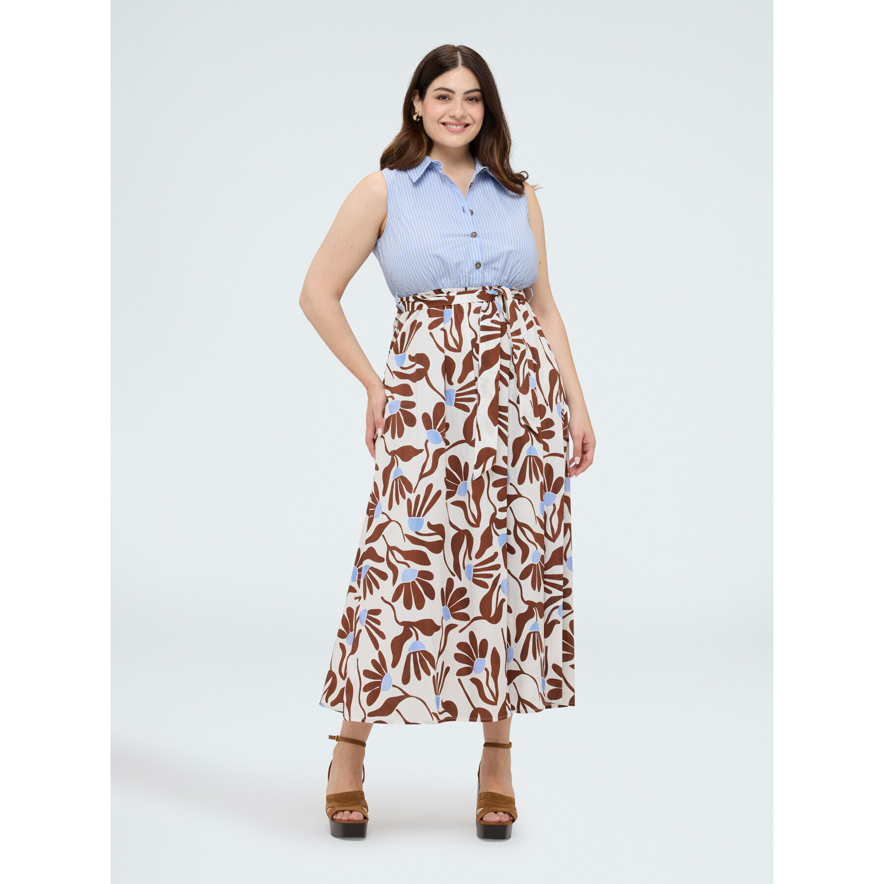 Fiorella Rubino - Vestido camisero sin mangas con estampado - Light - blue