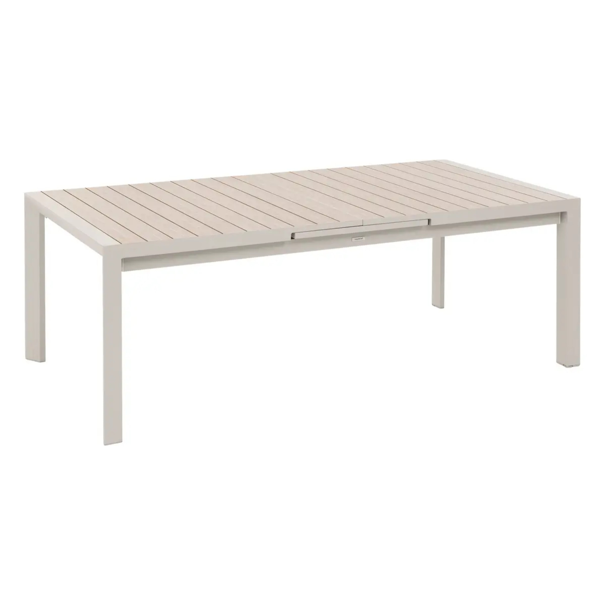 Table de jardin extensible "Évasion" en aluminium lin et argile traité époxy 10 places