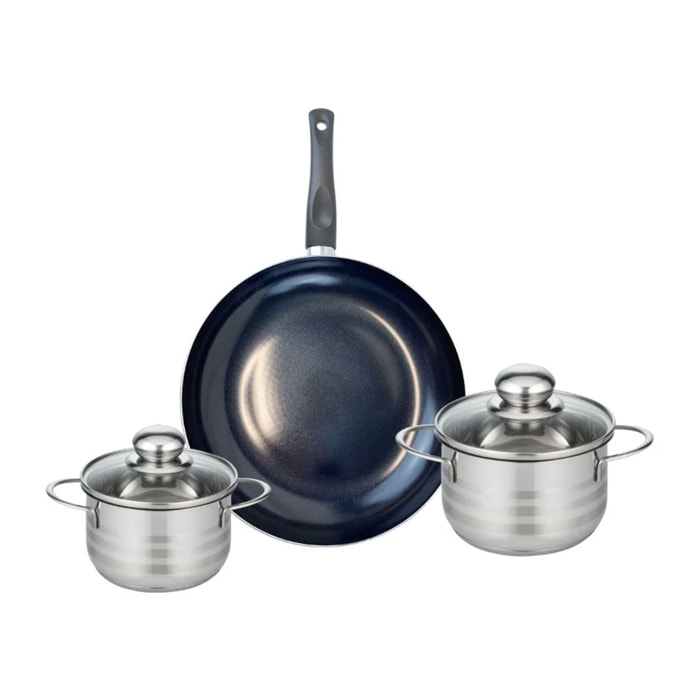 Ensemble de 1 Poêle de cuisson 28 cm et 2 faitouts 14 et 16 cm Elo Prima Brillant