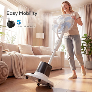 Ventilador Nebulizador, 90W, Ventilador con Agua, Oscilación de 70°, 3 Velocidades, 5 Aspas, Depósito de Agua de 3,5L, 5 Ruedas, para Hogar, Oficina, Dormitorio, Blanco