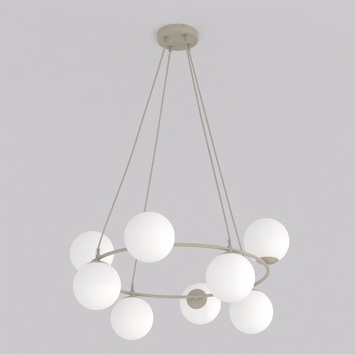 Lampada a sospensione Azura in acciaio beige e vetro opalino