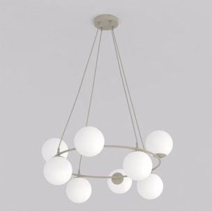 Lampada a sospensione Azura in acciaio beige e vetro opalino