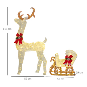 Silhouette renne lumineux avec traîneau - renne et traîneau lumineux de Noël - décoration LED extérieure de Noël - 170 LED blanc chaud