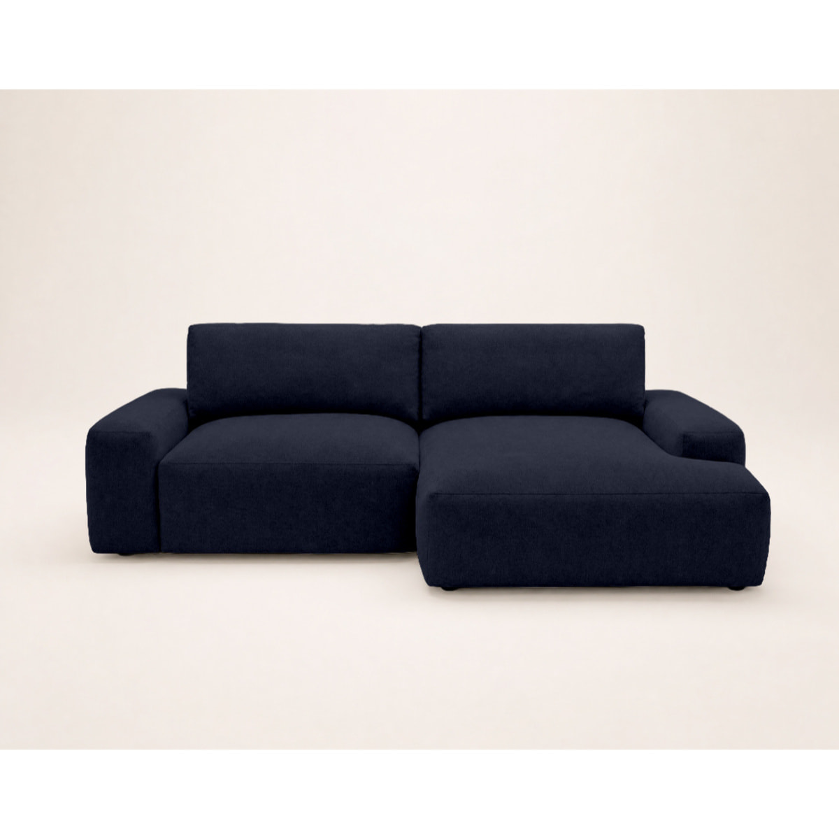 Tama - Canapé d'angle droit 4 places convertible avec coffre en tissu - Bleu marine