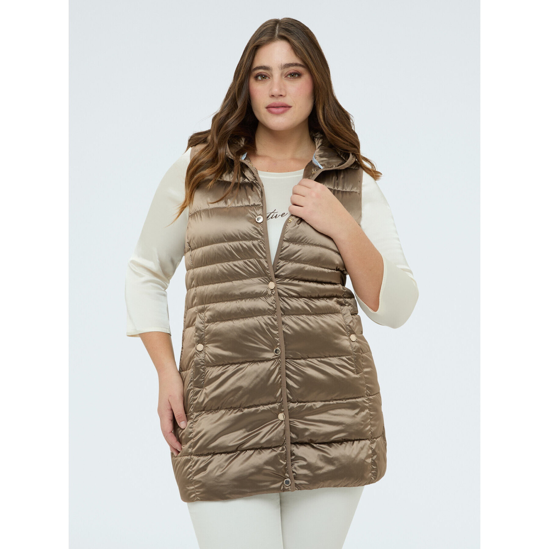 Fiorella Rubino - Piumino smanicato con cappuccio - Marrone