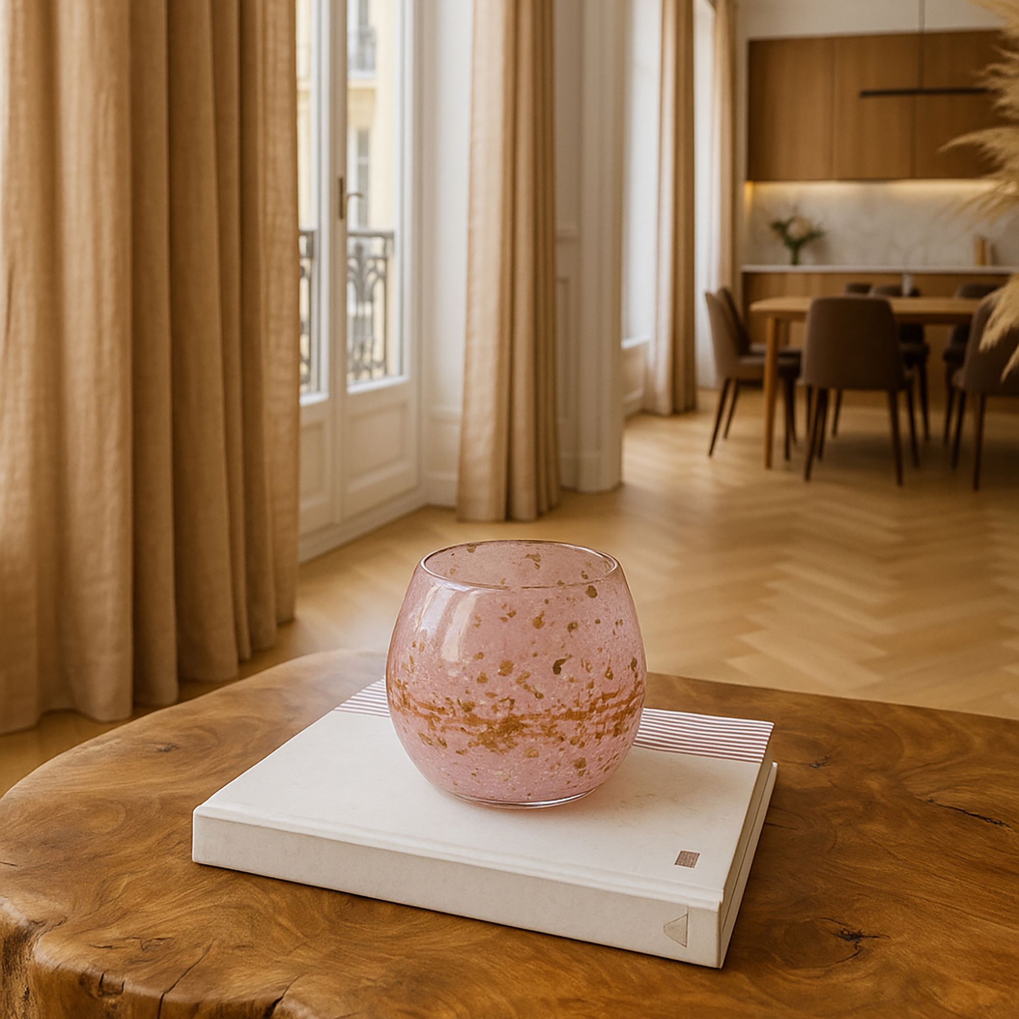 Pot rose poudré en verre soufflé h12cm COPPRA