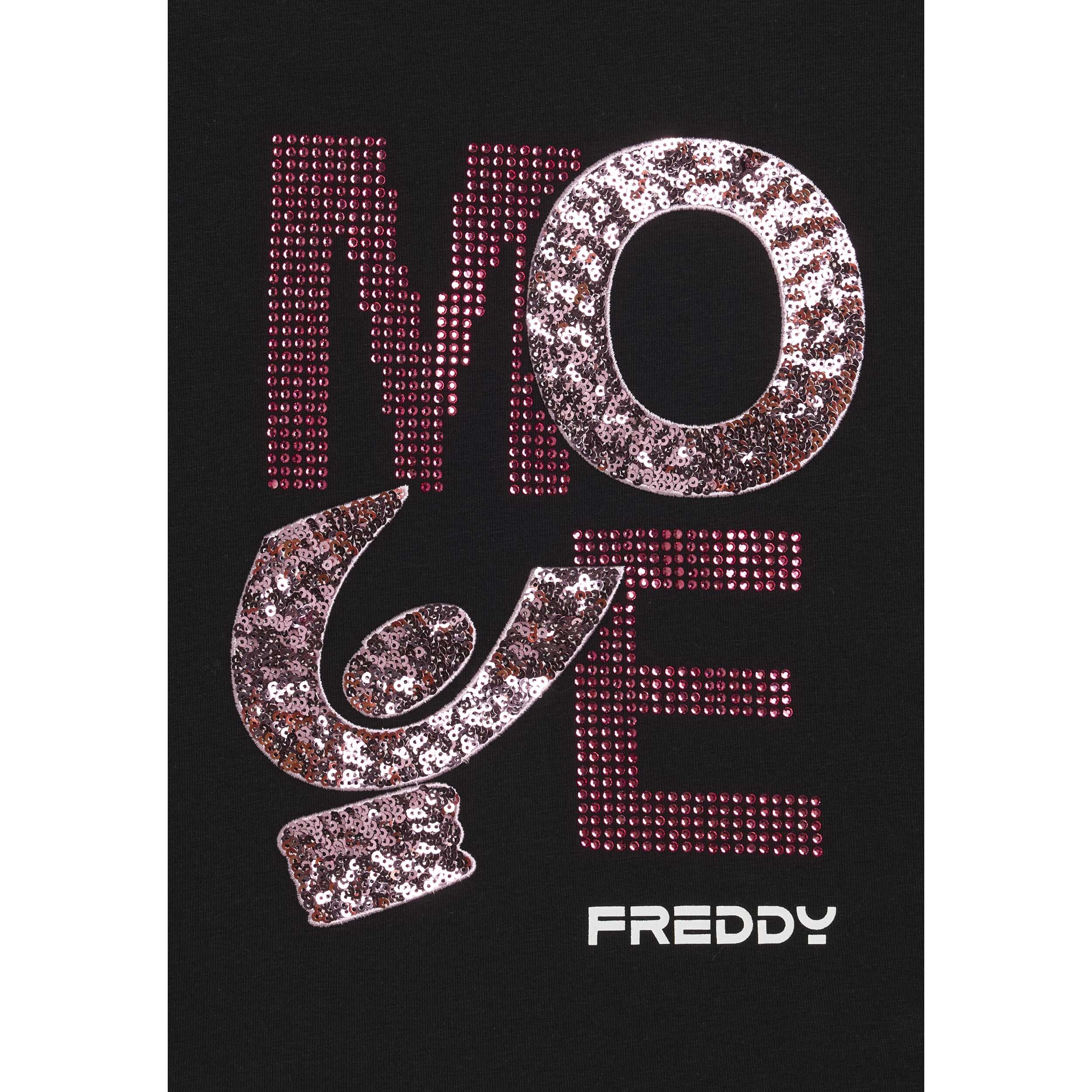 T-shirt Junior cropped con grafica in strass e paillettes