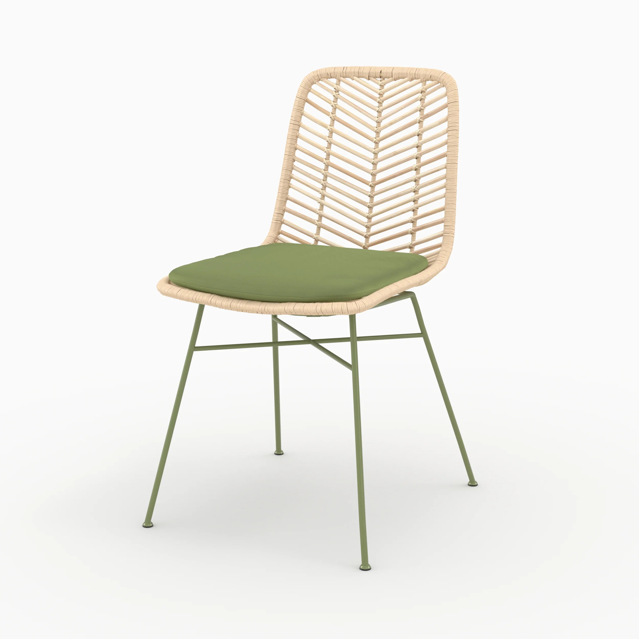Lot de 2 chaises en rotin et tissu vert olive  - Tamara