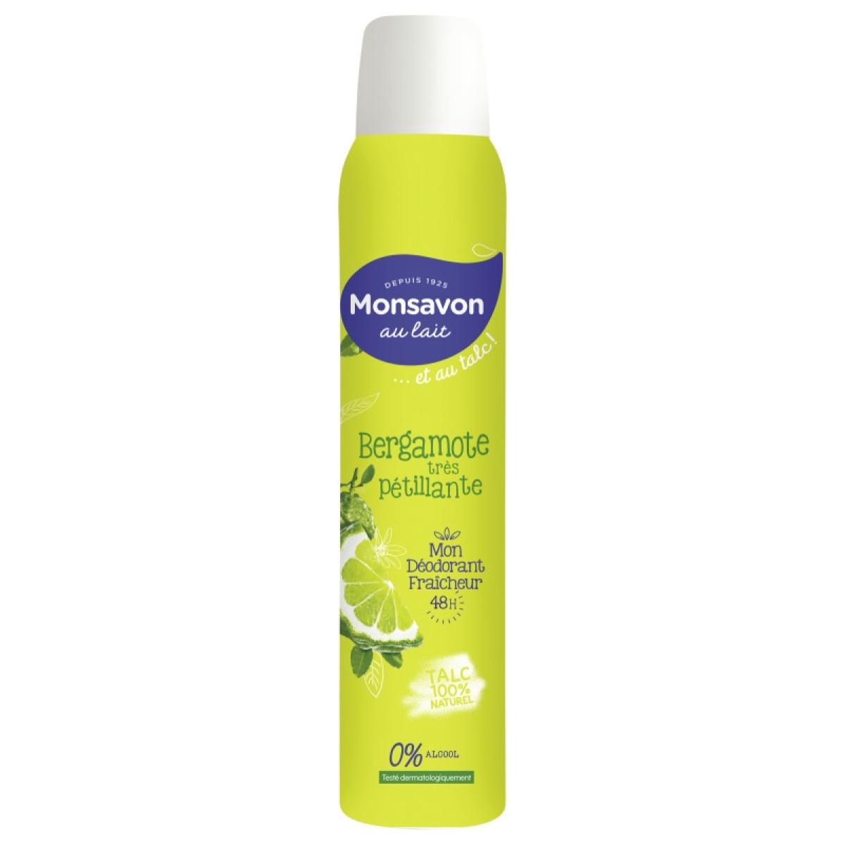 Pack de 3 - MONSAVON Déodorant Femme Spray au Talc Bergamote Très Pétillante 200ml
