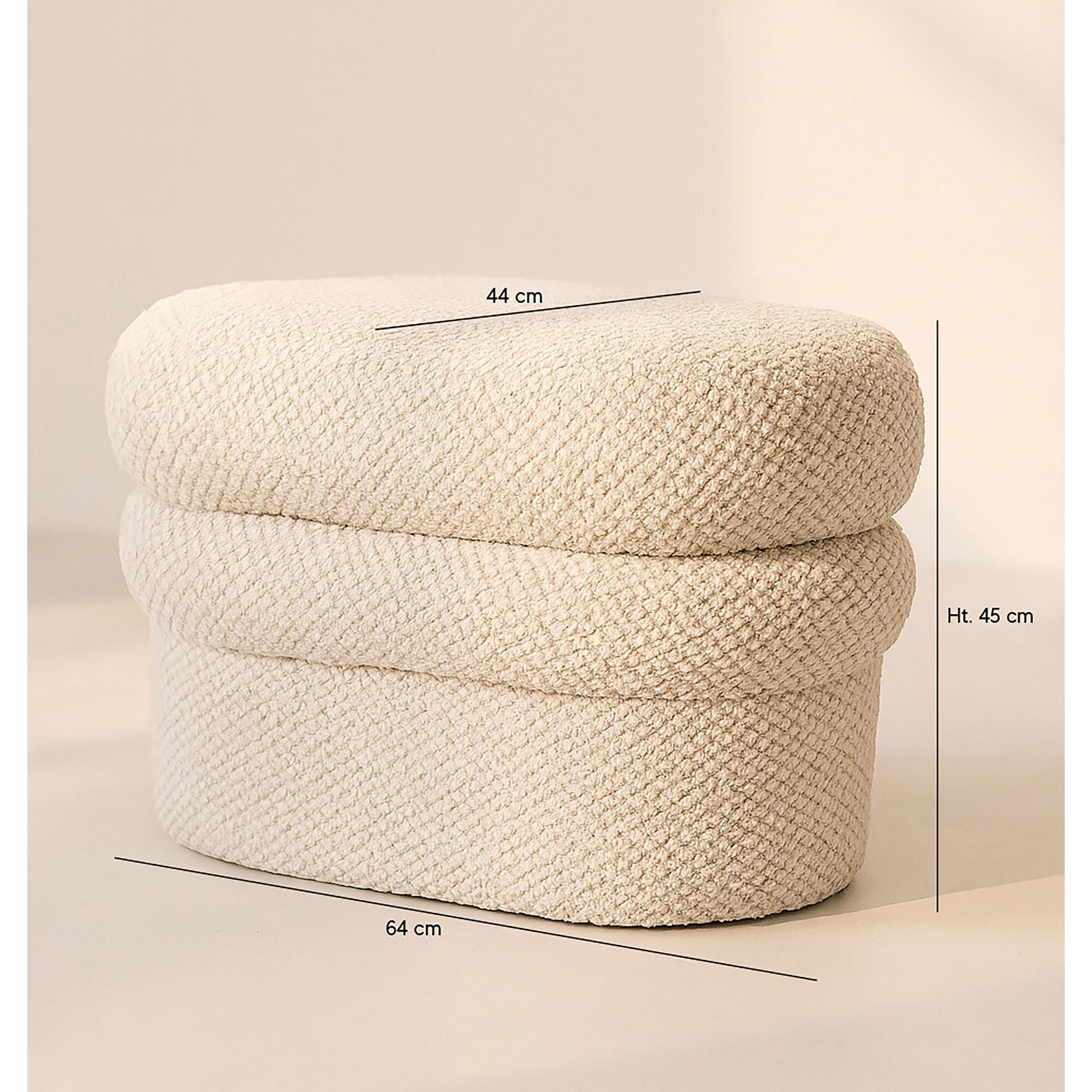 Pouf en bouclette écru et structure en bois  ULYSSE
