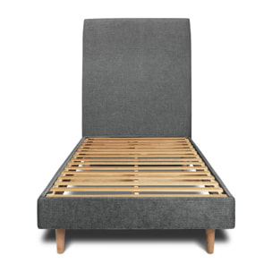 Lit avec tête de lit tapissée tissu et sommier kit Ep14