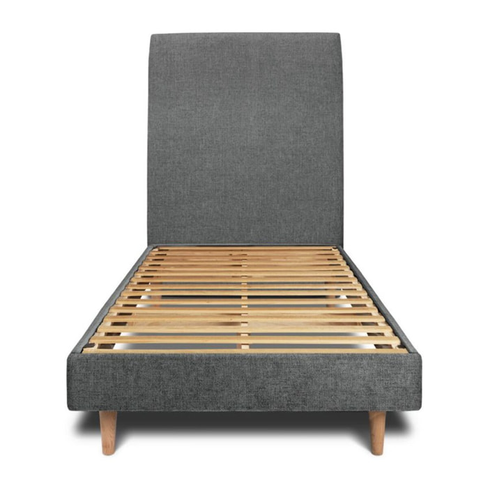 Lit avec tête de lit tapissée tissu et sommier kit Ep14