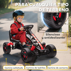 Kart Pedales para Niños de +3 Años Go Kart con Embrague Automático Freno Ruedas Antideslizantes de EVA y Marco Metálico Carga 50 kg Rojo