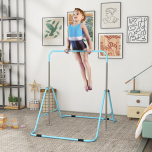 Barre fixe de gymnastique enfant - barre de gymnastique pliable hauteur réglable 4 niv. 88 à 128 cm - acier bleu ciel