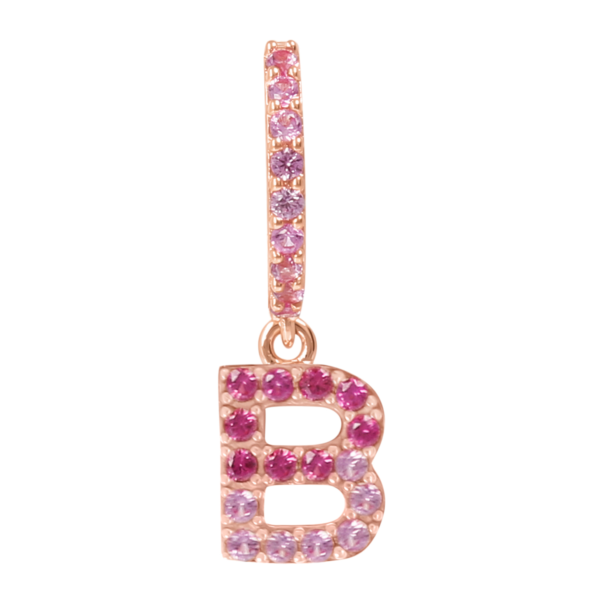 Orecchino Pendente con Lettera B in Pavé di Cubic Zirconia Rosa