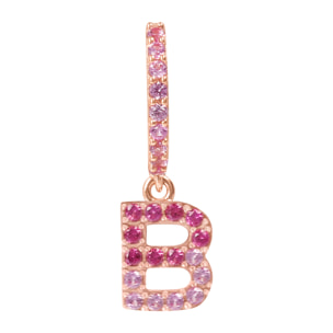 Orecchino Pendente con Lettera B in Pavé di Cubic Zirconia Rosa