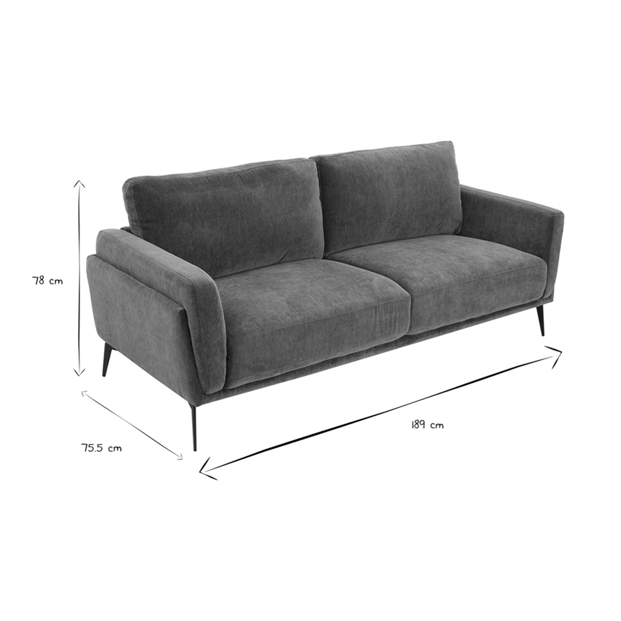 Canapé design 3 places en tissu effet velours vert kaki et métal noir MOSCO