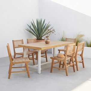 Table intérieur/extérieur bois d'acacia et métal + 6 assises en résine tressée FORTALEZA + OCARA