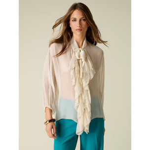 Oltre - Camicia in voile misto seta con volant - Bianco