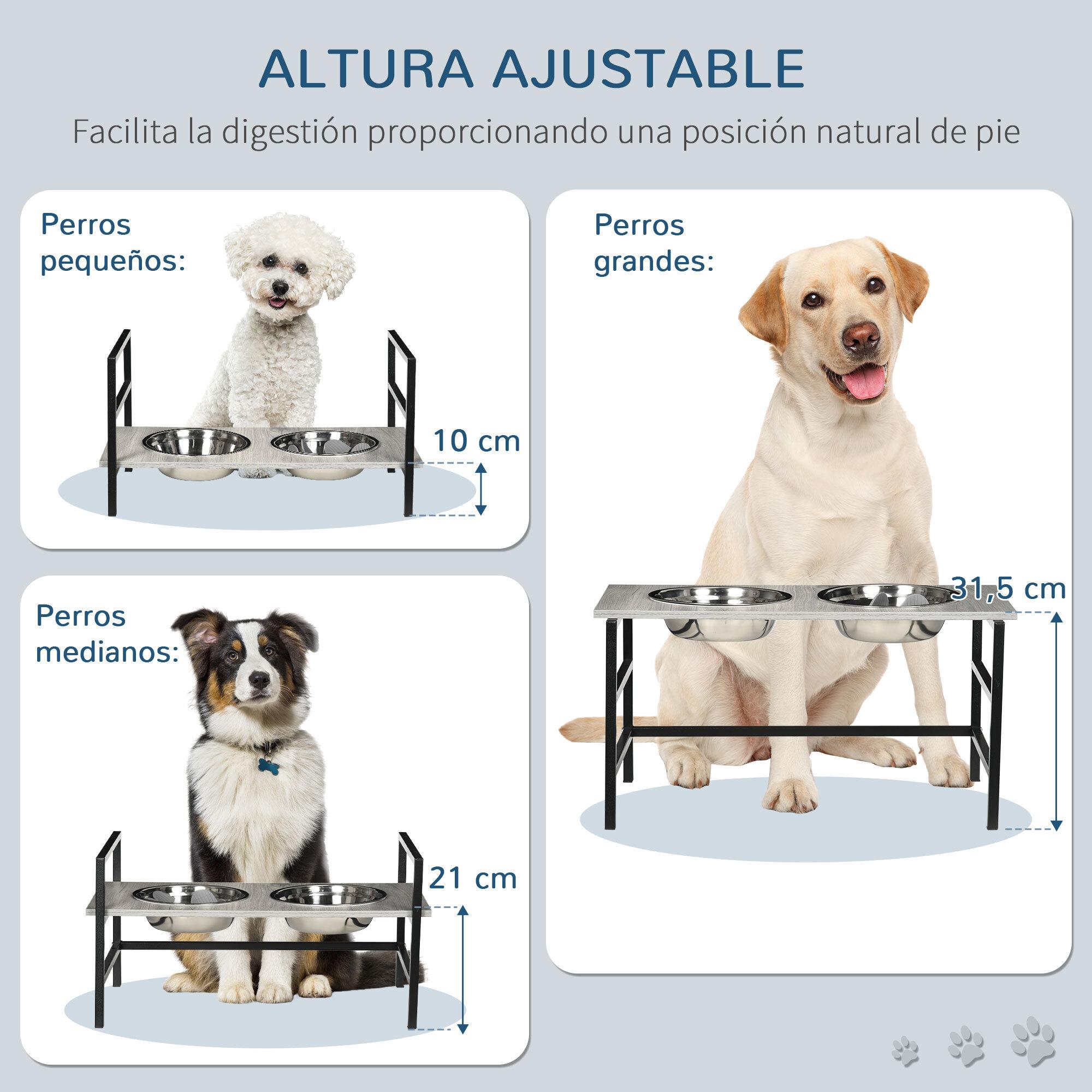 Comedero Elevado para Perros Altura Ajustable con 2 Tazones de Acero Inoxidable