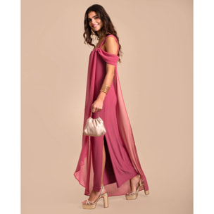 Vestido escote bardot con capa