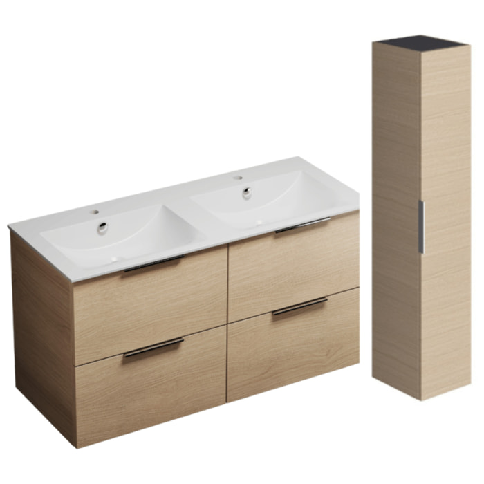 Meuble double vasque 120 cm BURGBAD Olena chêne clair + colonne