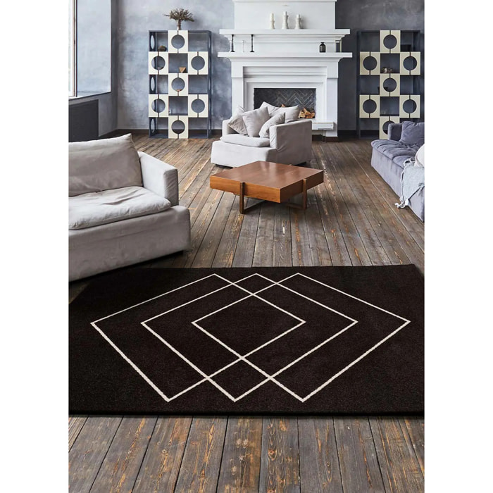 BREDA Alfombra geométrica de pelo corto negro, varias medidas disponibles.